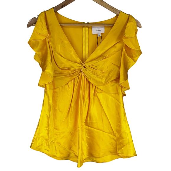 Cinq A Sept Flutter Sleeve Yellow Silk Blouse Women's Size XS New Without Tags - Picture 3 of 10